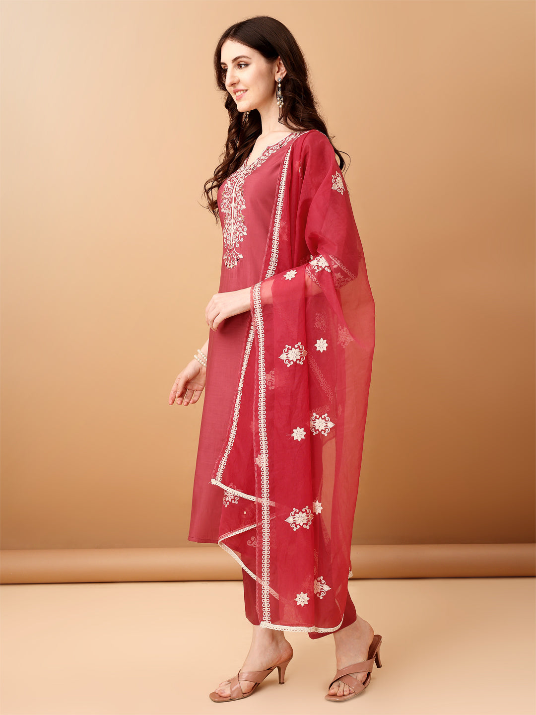 Embroidered Kurta With Pant & Embroidered Dupatta, Pink - Hiral Fashion - Distacart