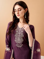 Embroidered Kurta With Pant & Embroidered Dupatta, Purple - Hiral Fashion - Distacart