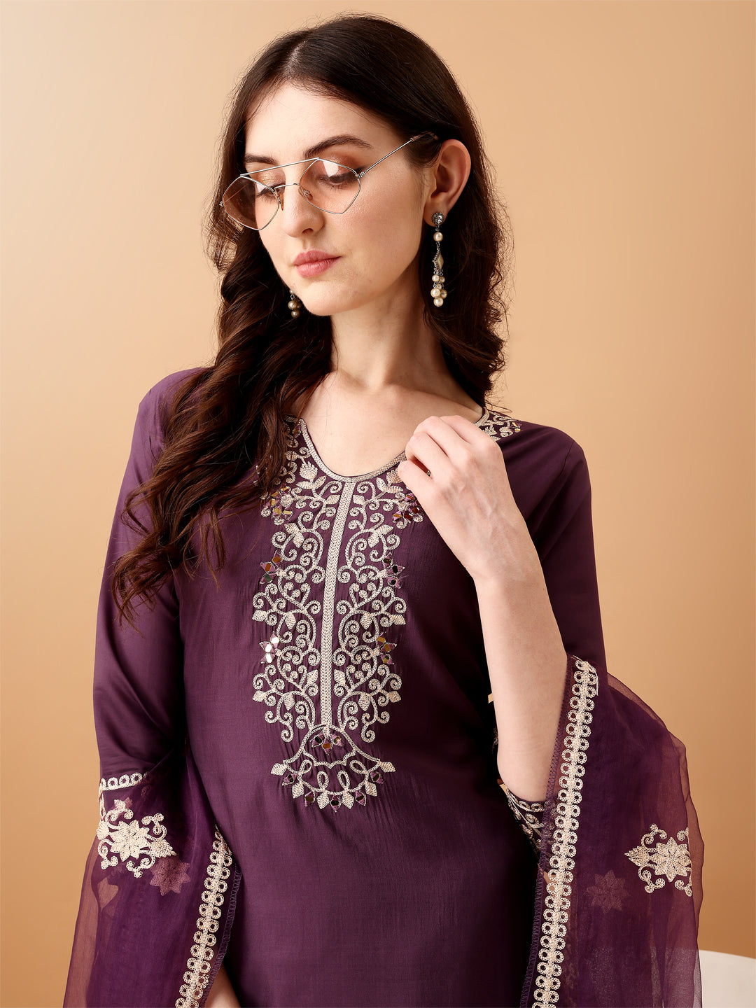 Embroidered Kurta With Pant & Embroidered Dupatta, Purple - Hiral Fashion - Distacart