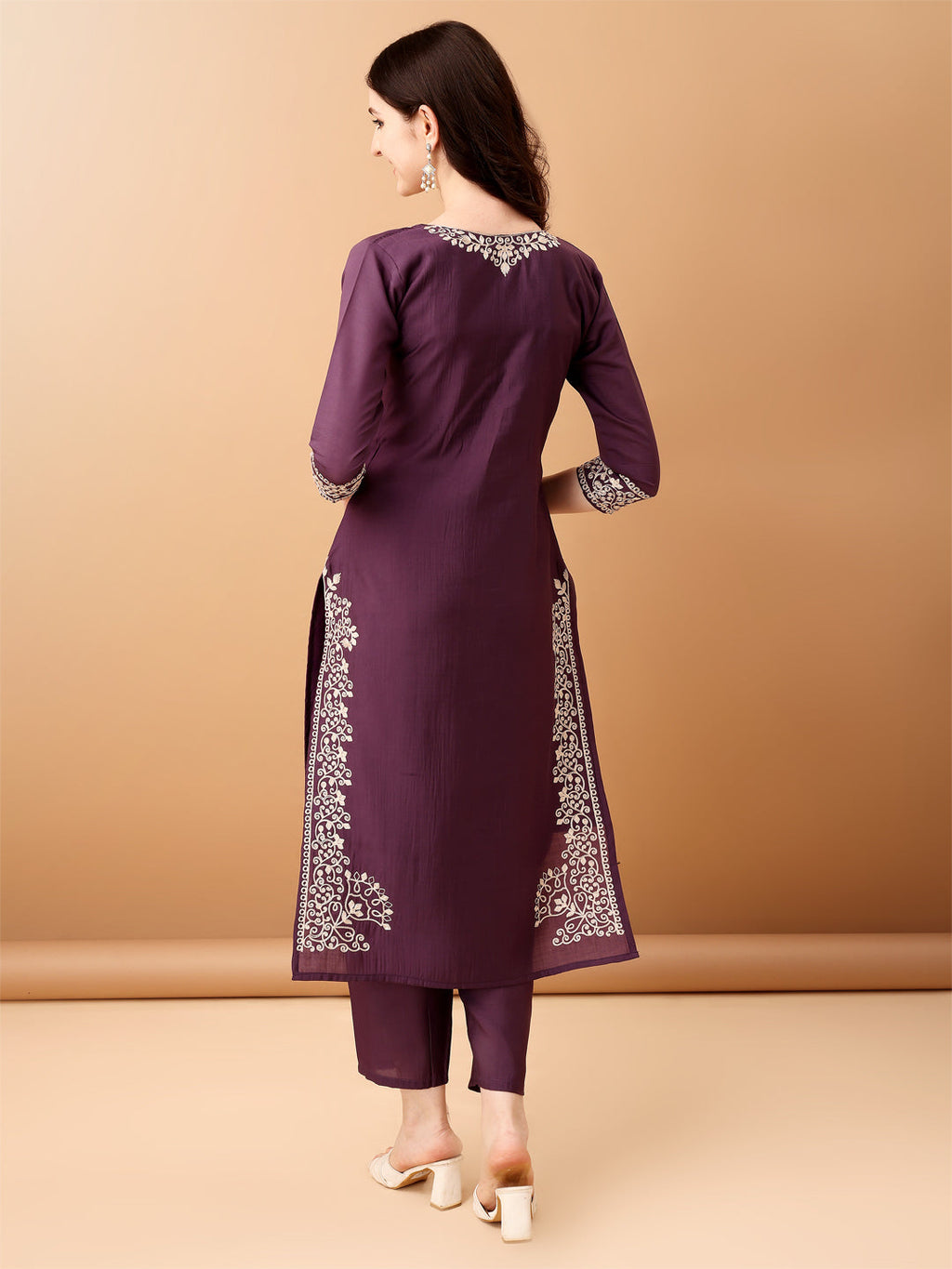 Embroidered Kurta With Pant & Embroidered Dupatta, Purple - Hiral Fashion - Distacart