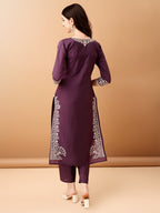 Embroidered Kurta With Pant & Embroidered Dupatta, Purple - Hiral Fashion - Distacart