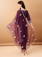 Embroidered Kurta With Pant & Embroidered Dupatta, Purple - Hiral Fashion - Distacart