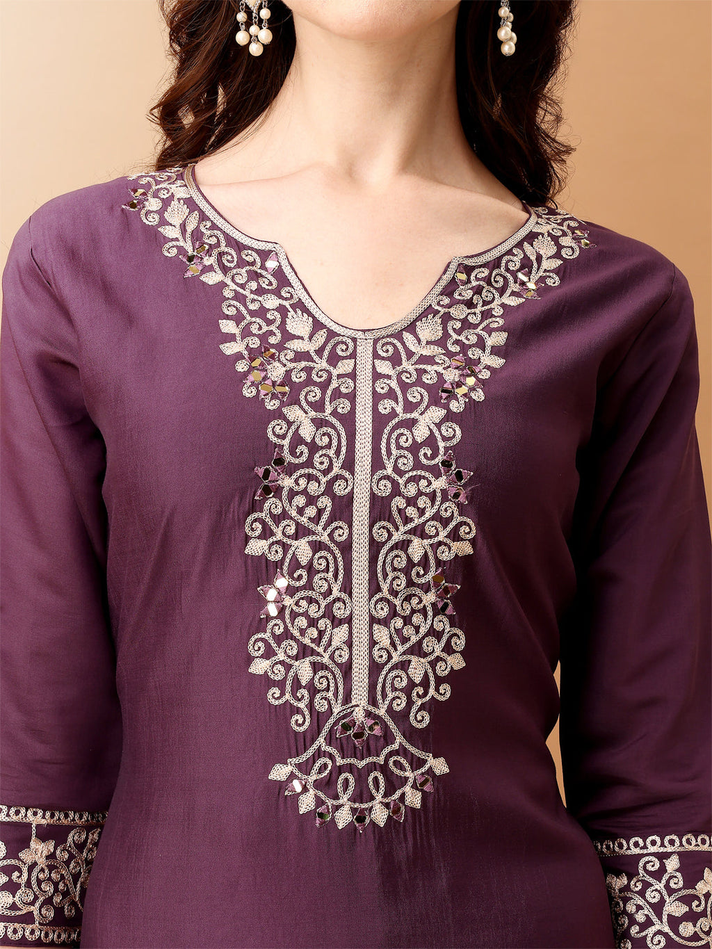 Embroidered Kurta With Pant & Embroidered Dupatta, Purple - Hiral Fashion - Distacart