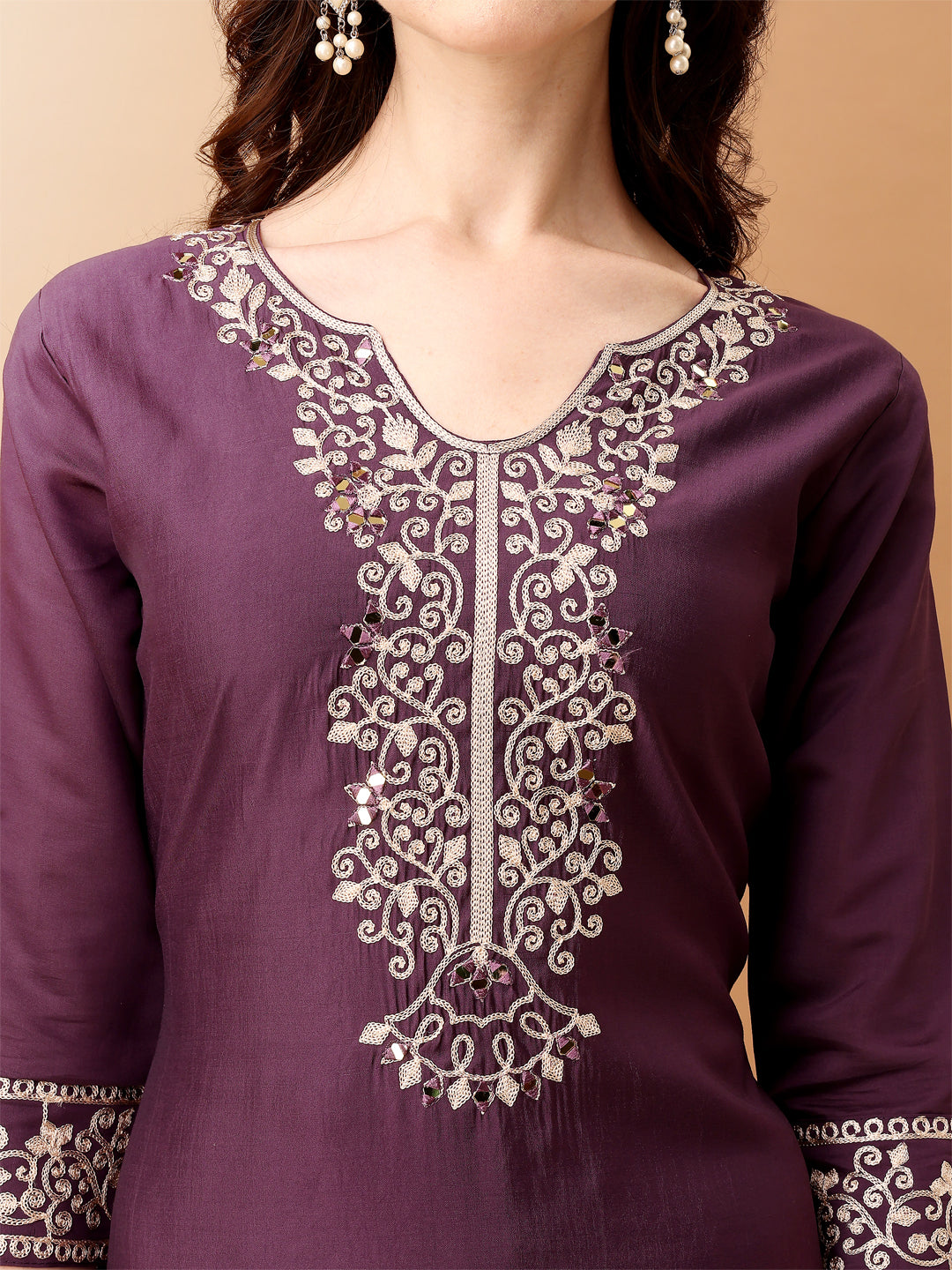 Embroidered Kurta With Pant & Embroidered Dupatta, Purple - Hiral Fashion - Distacart