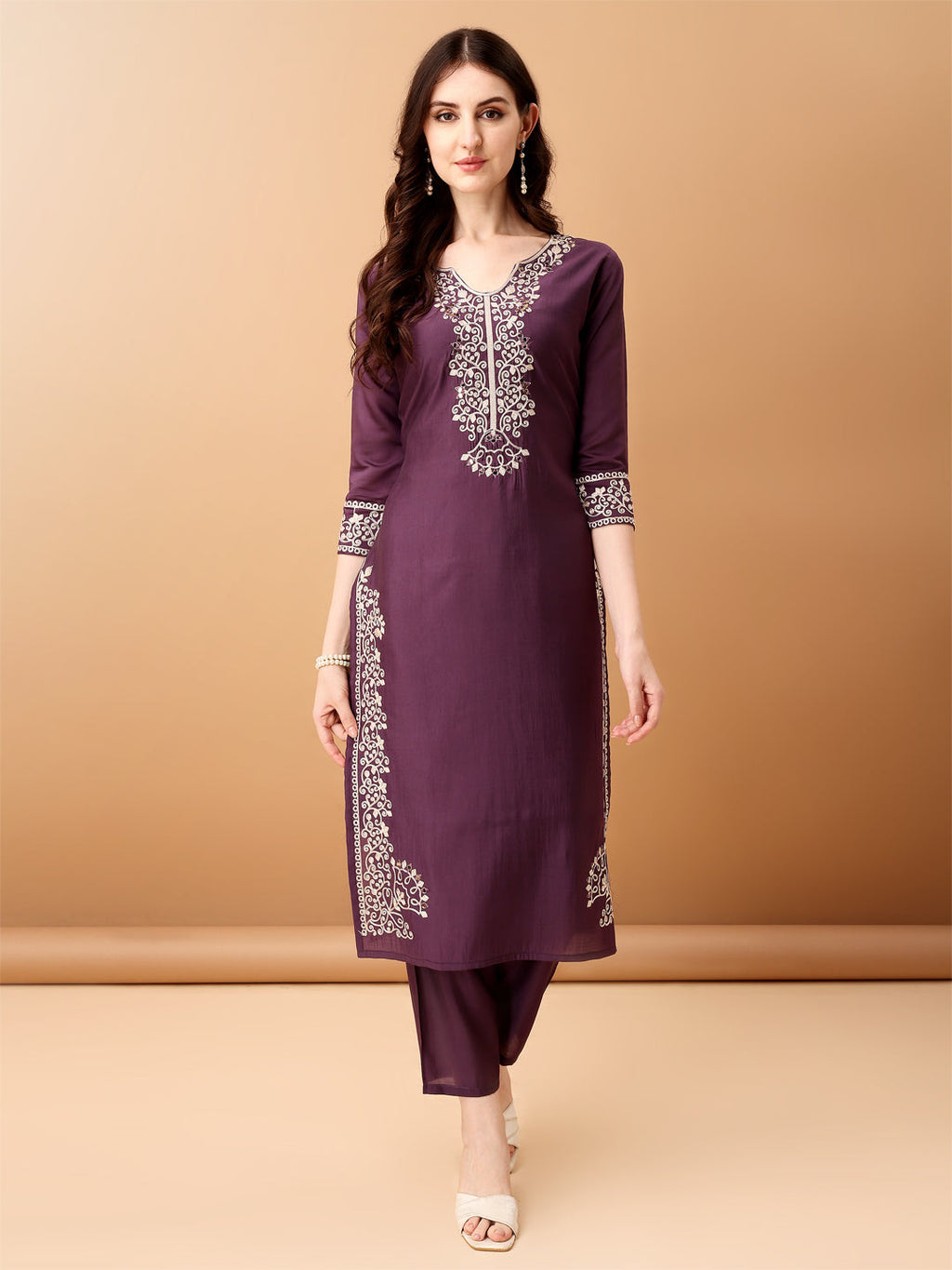 Embroidered Kurta With Pant & Embroidered Dupatta, Purple - Hiral Fashion - Distacart