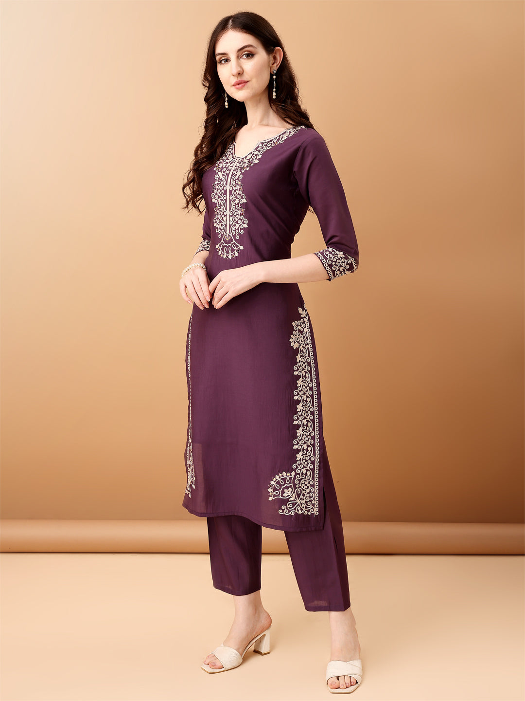 Embroidered Kurta With Pant & Embroidered Dupatta, Purple - Hiral Fashion - Distacart