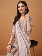 Hand Embroidered,Schiffli & Printed Kurta With Pant & Printed Dupatta, Brown - Hiral Fashion - Distacart
