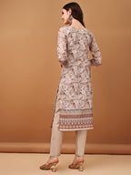 Hand Embroidered,Schiffli & Printed Kurta With Pant & Printed Dupatta, Brown - Hiral Fashion - Distacart