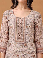 Hand Embroidered,Schiffli & Printed Kurta With Pant & Printed Dupatta, Brown - Hiral Fashion - Distacart