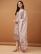 Hand Embroidered,Schiffli & Printed Kurta With Pant & Printed Dupatta, Brown - Hiral Fashion - Distacart