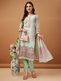 Hand Embroidered,Schiffli & Printed Kurta With Pant & Printed Dupatta, Green - Hiral Fashion - Distacart