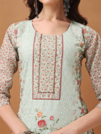 Hand Embroidered,Schiffli & Printed Kurta With Pant & Printed Dupatta, Green - Hiral Fashion - Distacart