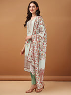 Hand Embroidered,Schiffli & Printed Kurta With Pant & Printed Dupatta, Green - Hiral Fashion - Distacart