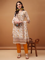 Hand Embroidered,Schiffli & Printed Kurta With Pant & Printed Dupatta, Yellow - Hiral Fashion - Distacart