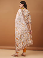 Hand Embroidered,Schiffli & Printed Kurta With Pant & Printed Dupatta, Yellow - Hiral Fashion - Distacart