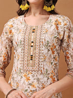 Hand Embroidered,Schiffli & Printed Kurta With Pant & Printed Dupatta, Yellow - Hiral Fashion - Distacart