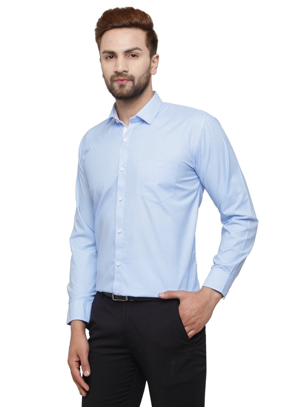 Jainish Blue Formal Shirt with white detailing ( SF 419Blue ) - Distacart