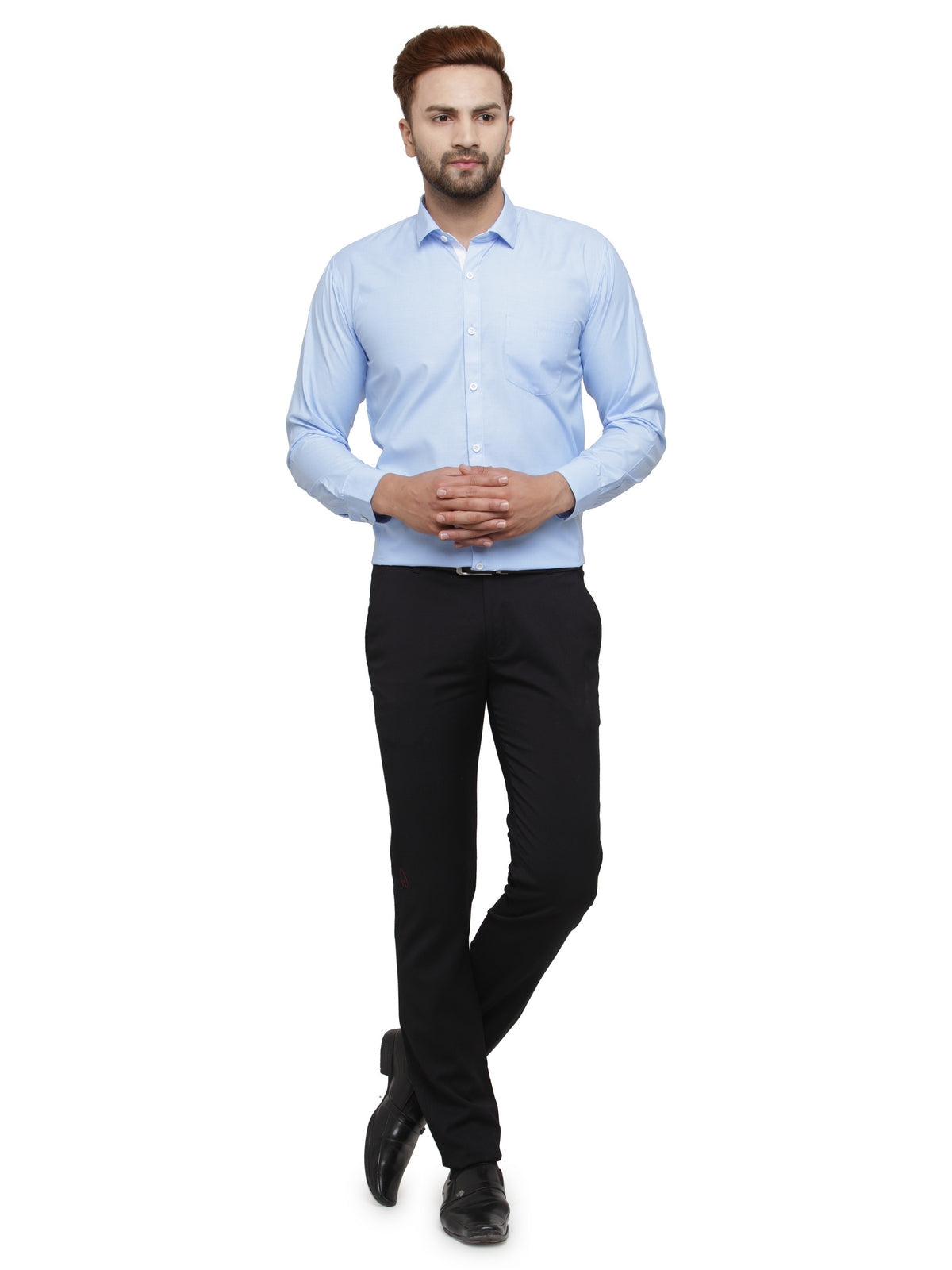 Jainish Blue Formal Shirt with white detailing ( SF 419Blue ) - Distacart