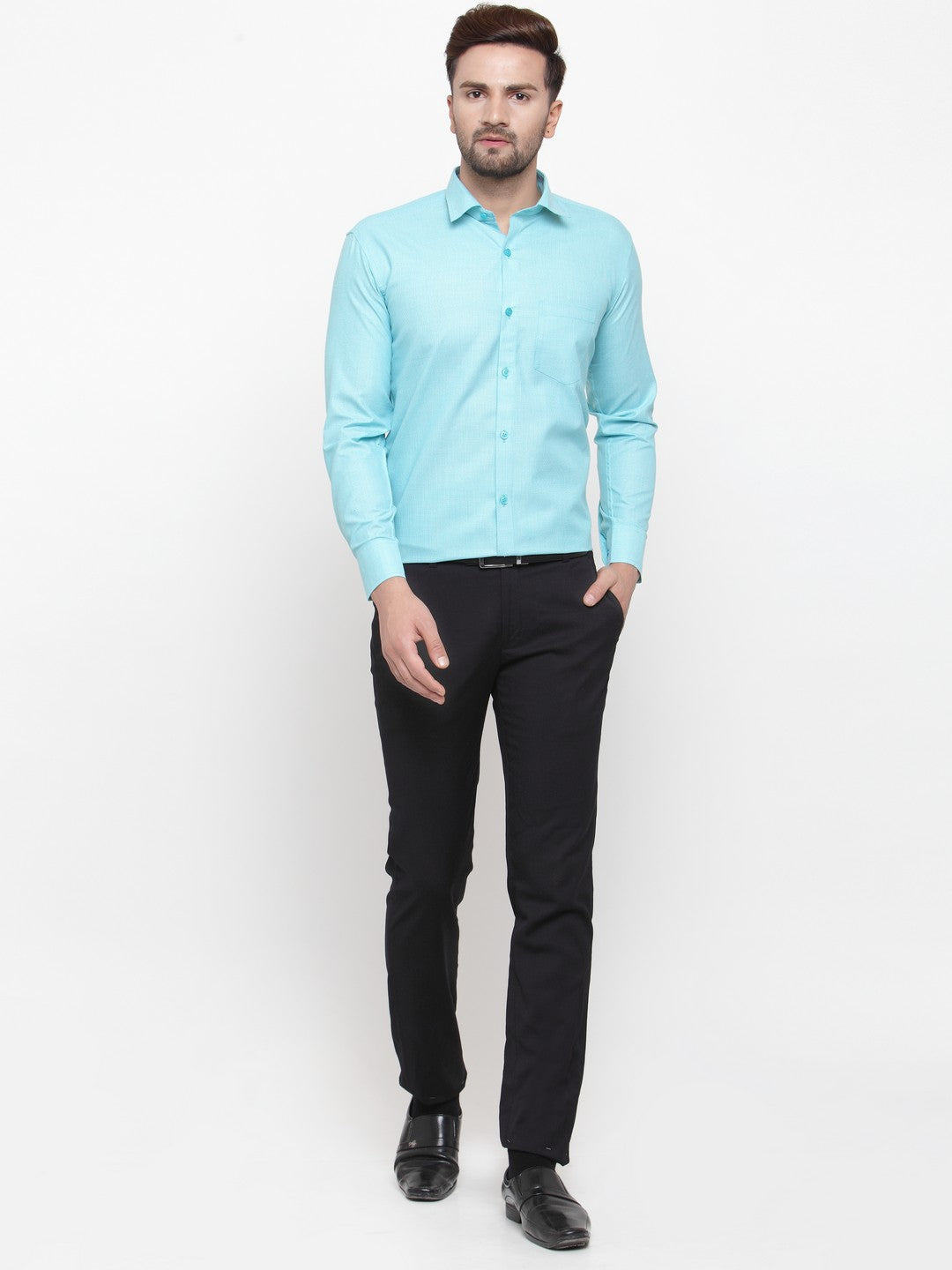 Jainish Green Men's Cotton Geometric Formal Shirts ( SF 434Green ) - Distacart