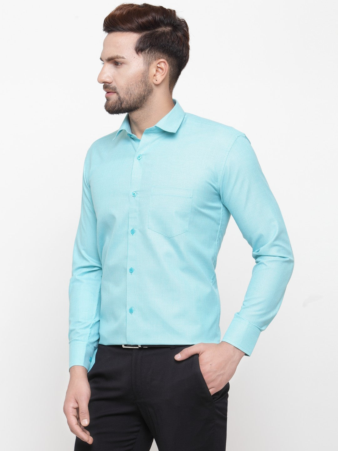 Jainish Green Men's Cotton Geometric Formal Shirts ( SF 434Green ) - Distacart