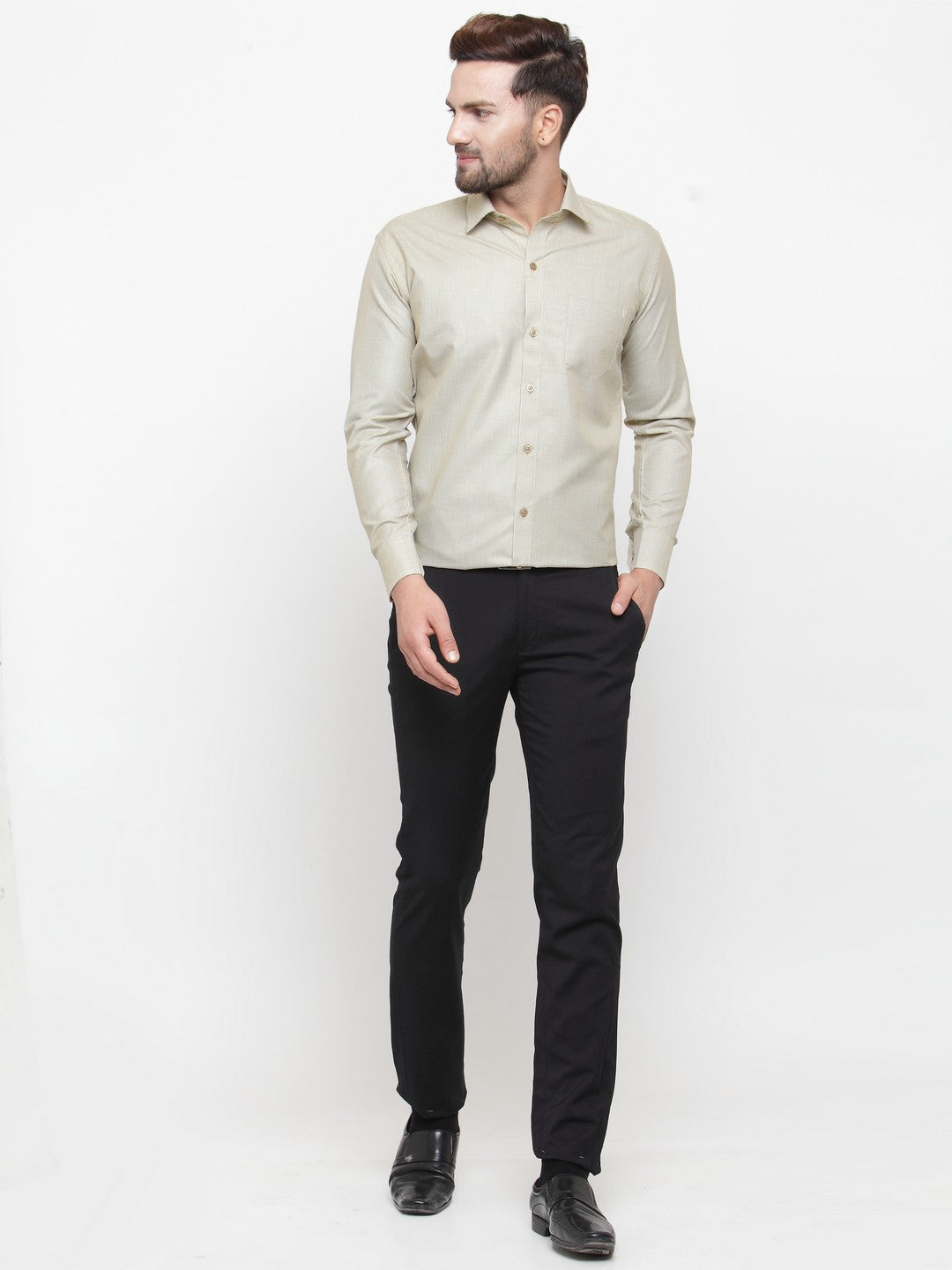 Jainish Olive Men's Cotton Geometric Formal Shirts ( SF 434Olive ) - Distacart