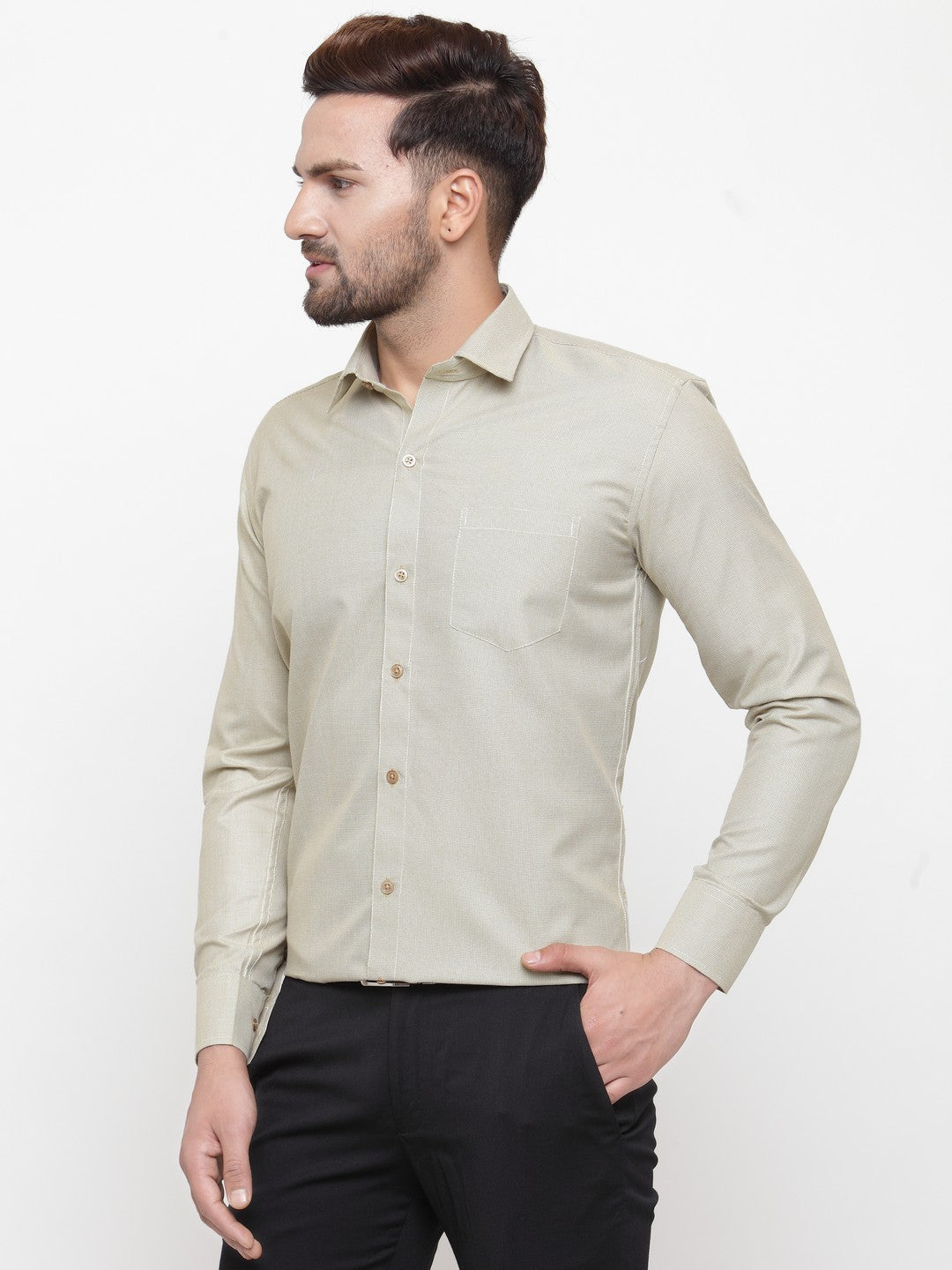 Jainish Olive Men's Cotton Geometric Formal Shirts ( SF 434Olive ) - Distacart
