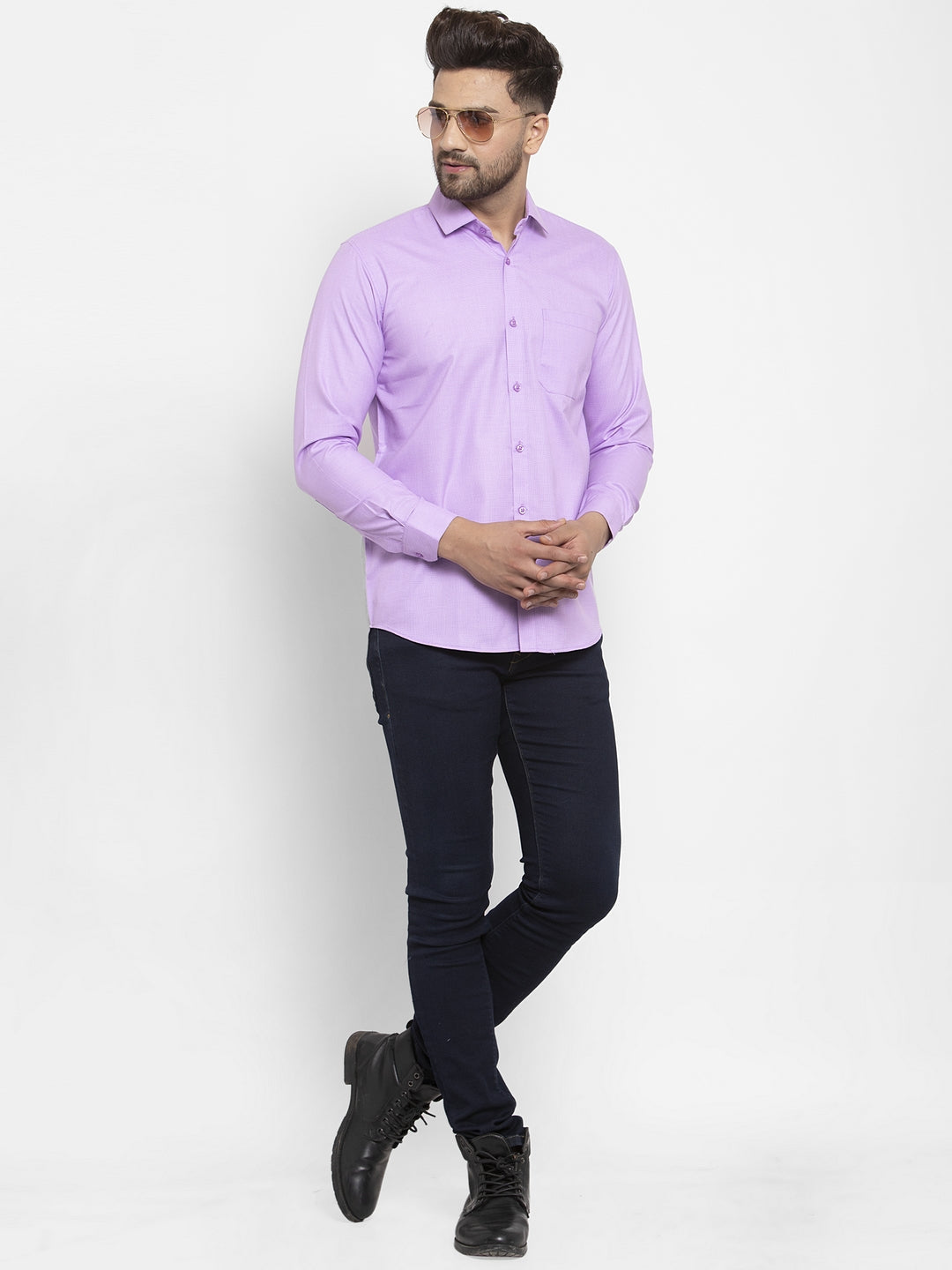 Jainish Purple Men's Cotton Geometric Formal Shirts ( SF 434Purple ) - Distacart