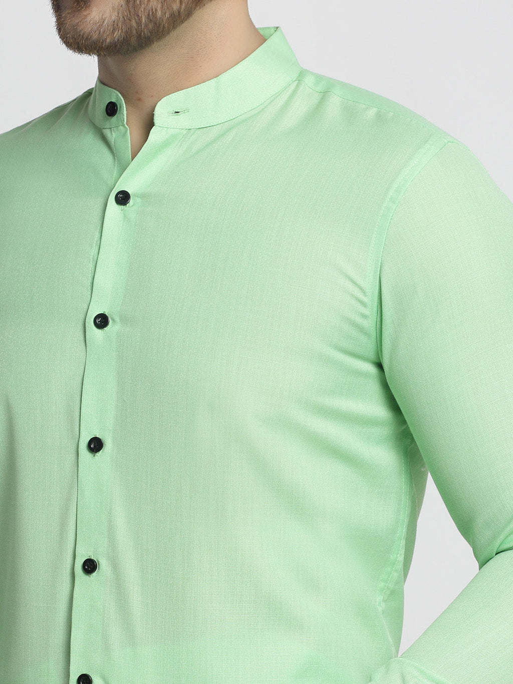 Jainish Green Men's Cotton Solid Mandarin Collar Formal Shirts ( SF 726Light-Green ) - Distacart