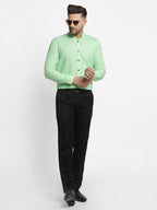 Jainish Green Men's Cotton Solid Mandarin Collar Formal Shirts ( SF 726Light-Green ) - Distacart