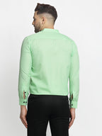 Jainish Green Men's Cotton Solid Mandarin Collar Formal Shirts ( SF 726Light-Green ) - Distacart