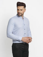 Jainish Blue Men's Cotton Solid Mandarin Collar Formal Shirts ( SF 726Sky ) - Distacart