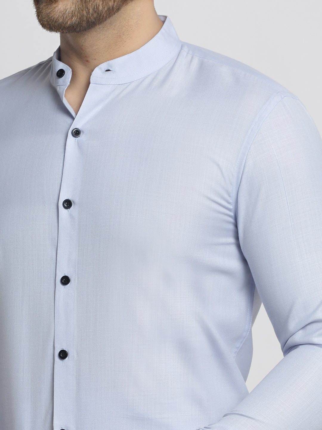 Jainish Blue Men's Cotton Solid Mandarin Collar Formal Shirts ( SF 726Sky ) - Distacart