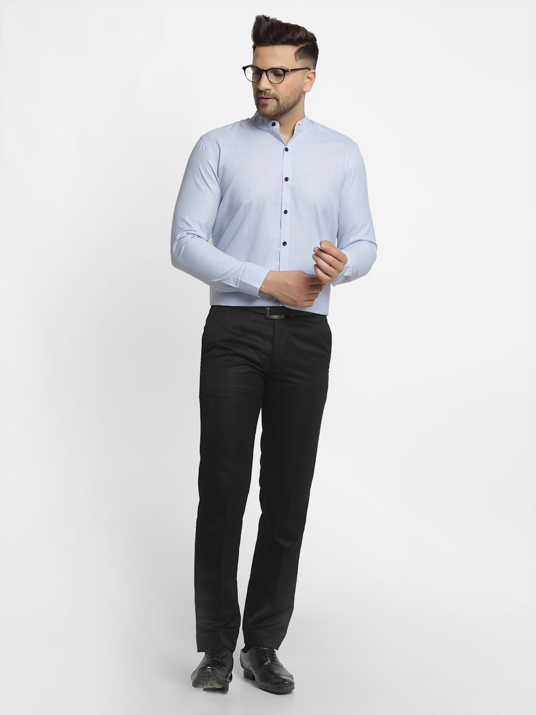 Jainish Blue Men's Cotton Solid Mandarin Collar Formal Shirts ( SF 726Sky ) - Distacart