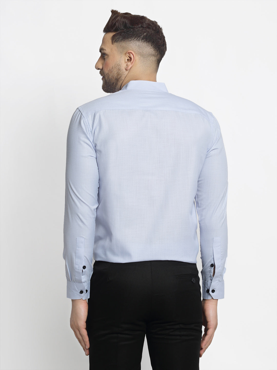 Jainish Blue Men's Cotton Solid Mandarin Collar Formal Shirts ( SF 726Sky ) - Distacart