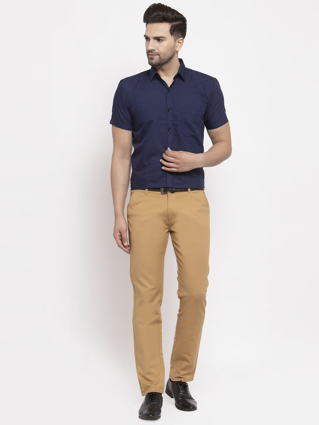 Jainish Navy Men's Cotton Half Sleeves Solid Formal Shirts ( SF 754Navy ) - Distacart
