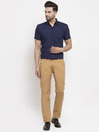 Jainish Navy Men's Cotton Half Sleeves Solid Formal Shirts ( SF 754Navy ) - Distacart