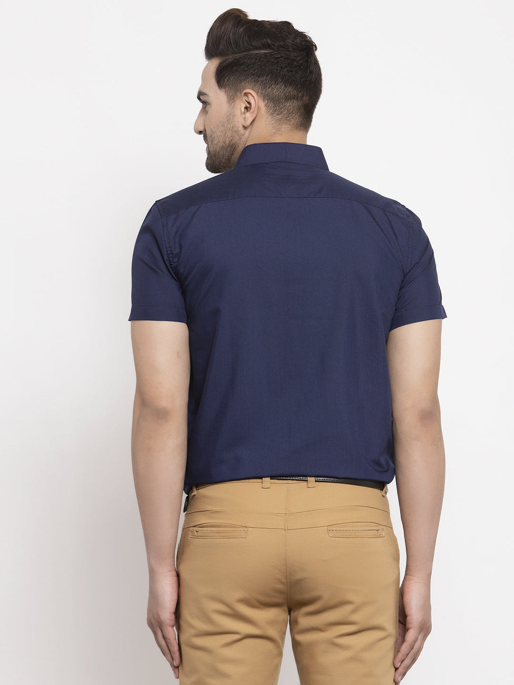 Jainish Navy Men's Cotton Half Sleeves Solid Formal Shirts ( SF 754Navy ) - Distacart