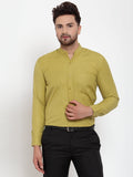 Jainish Green Men's Cotton Solid Mandarin Collar Formal Shirts ( SF 757Mehndi ) - Distacart
