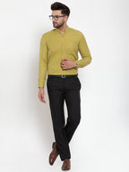 Jainish Green Men's Cotton Solid Mandarin Collar Formal Shirts ( SF 757Mehndi ) - Distacart