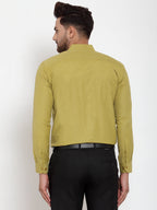 Jainish Green Men's Cotton Solid Mandarin Collar Formal Shirts ( SF 757Mehndi ) - Distacart