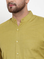 Jainish Green Men's Cotton Solid Mandarin Collar Formal Shirts ( SF 757Mehndi ) - Distacart