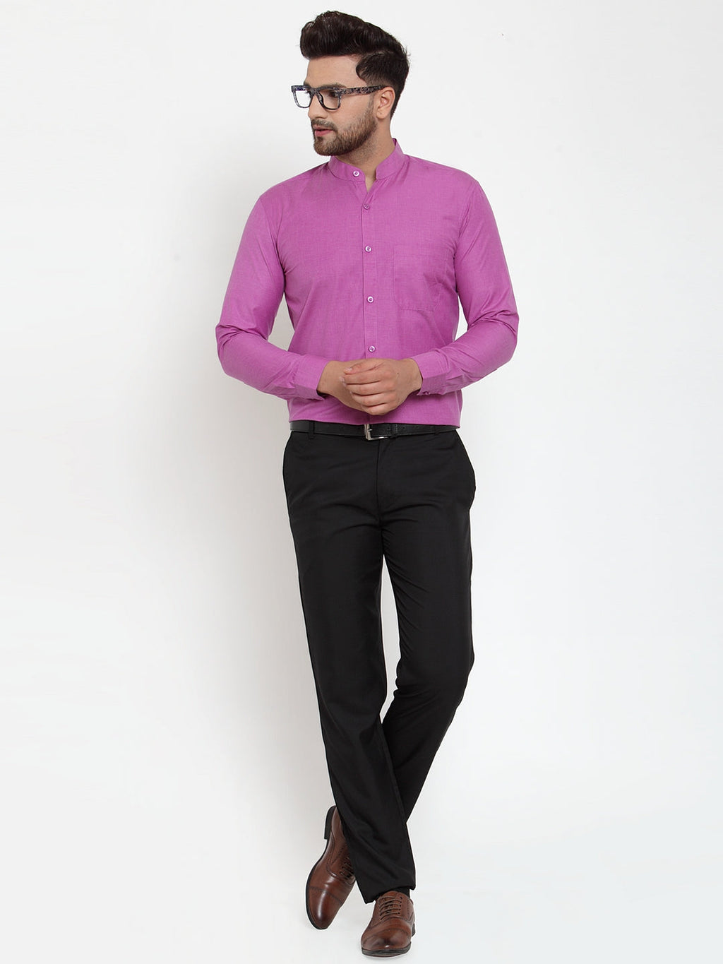 Jainish Pink Men's Cotton Solid Mandarin Collar Formal Shirts ( SF 757Wine ) - Distacart