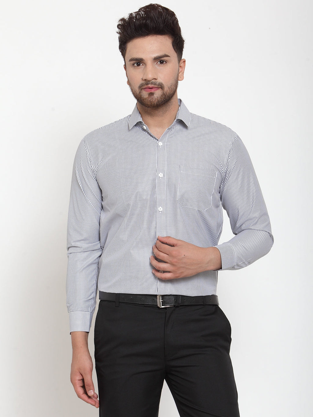 Jainish Black Men's Cotton Striped Formal Shirt's ( SF 759Black ) - Distacart