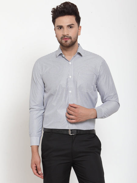 Jainish Black Men's Cotton Striped Formal Shirt's ( SF 759Black )