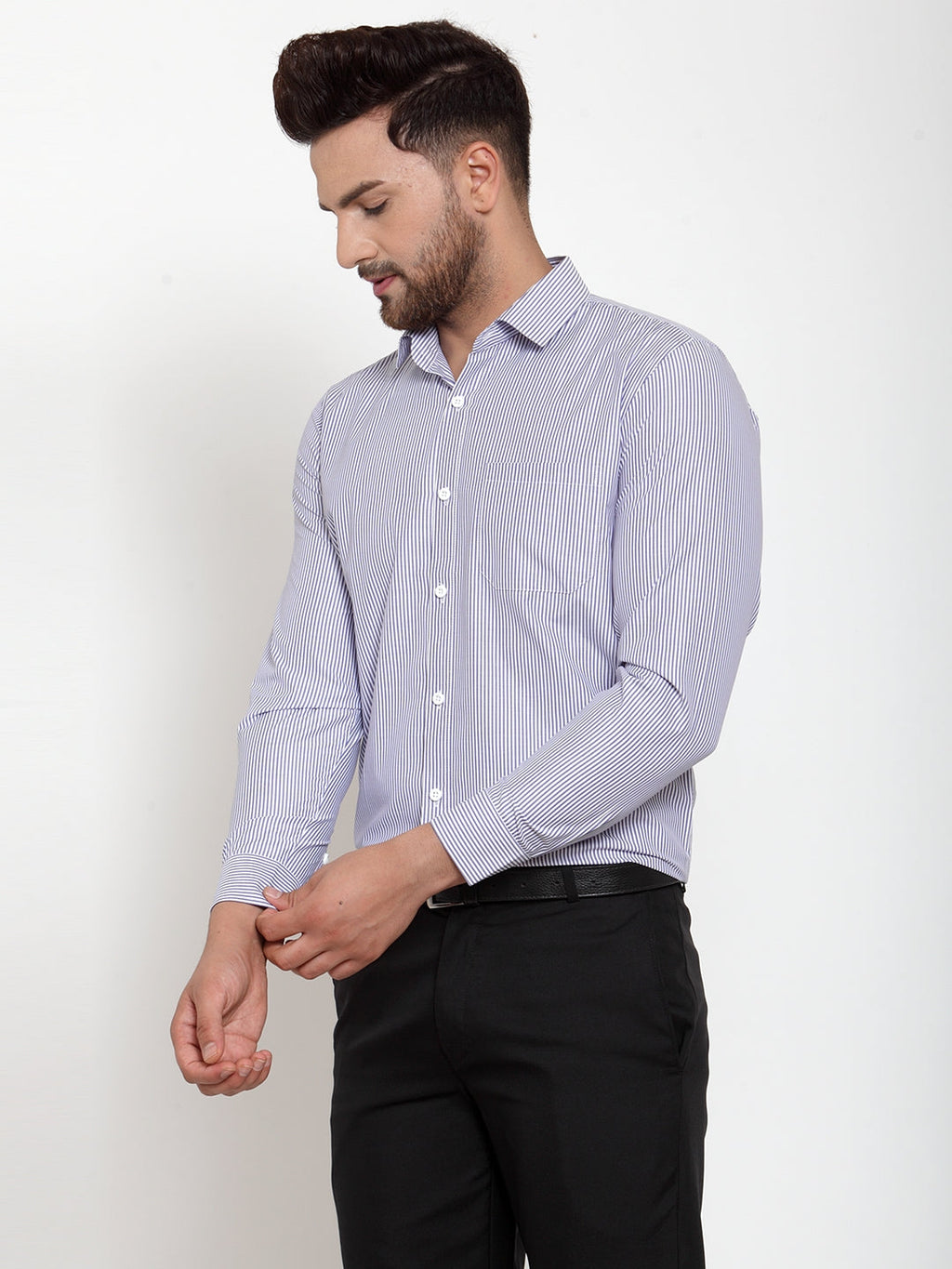 Jainish Blue Men's Cotton Striped Formal Shirt's ( SF 759Blue ) - Distacart