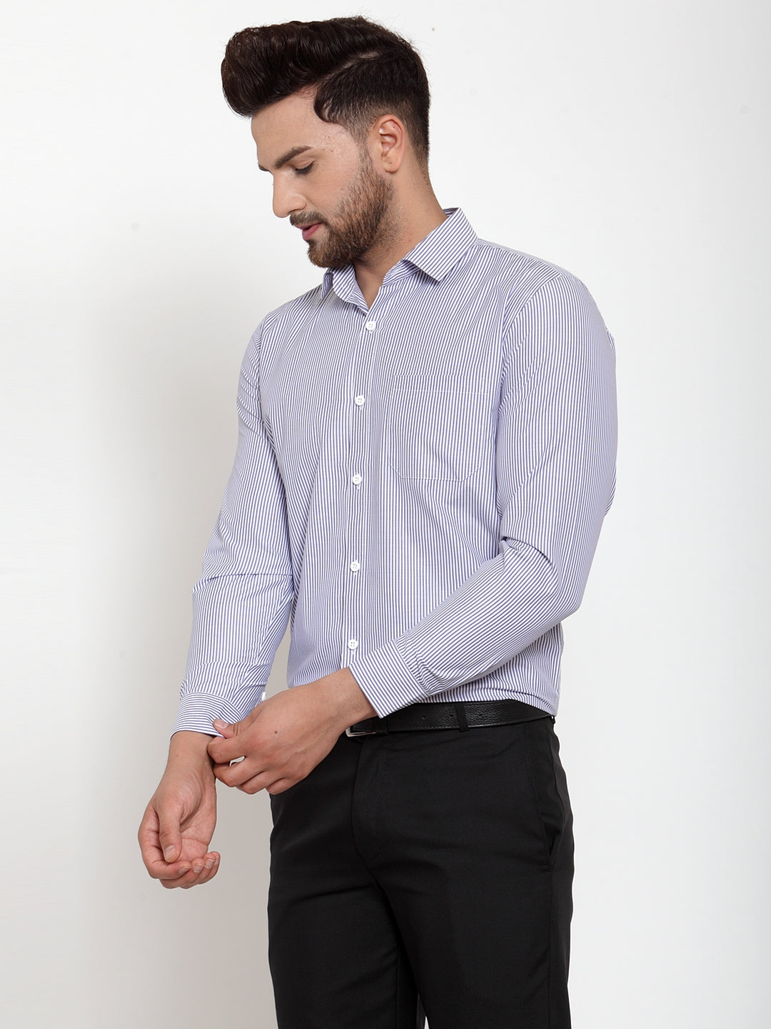 Jainish Blue Men's Cotton Striped Formal Shirt's ( SF 759Blue ) - Distacart