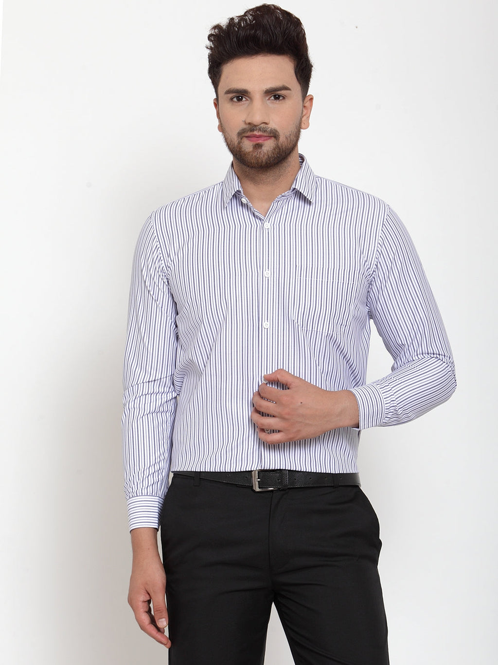 Jainish Grey Men's Cotton Striped Formal Shirt's ( SF 759Light-Grey ) - Distacart