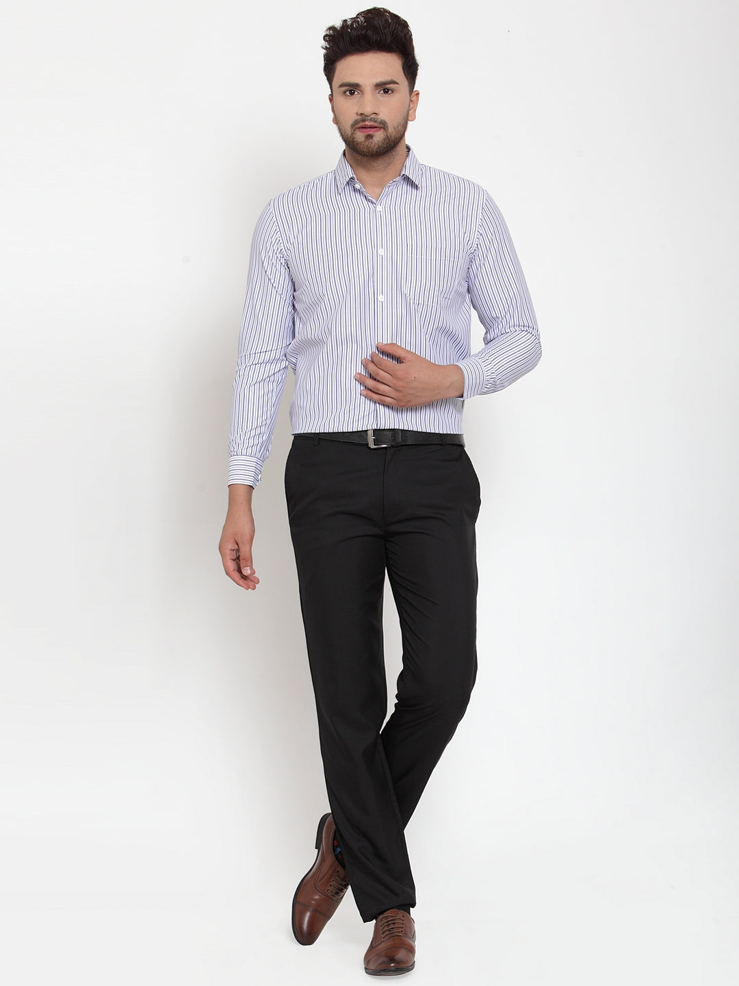Jainish Grey Men's Cotton Striped Formal Shirt's ( SF 759Light-Grey ) - Distacart