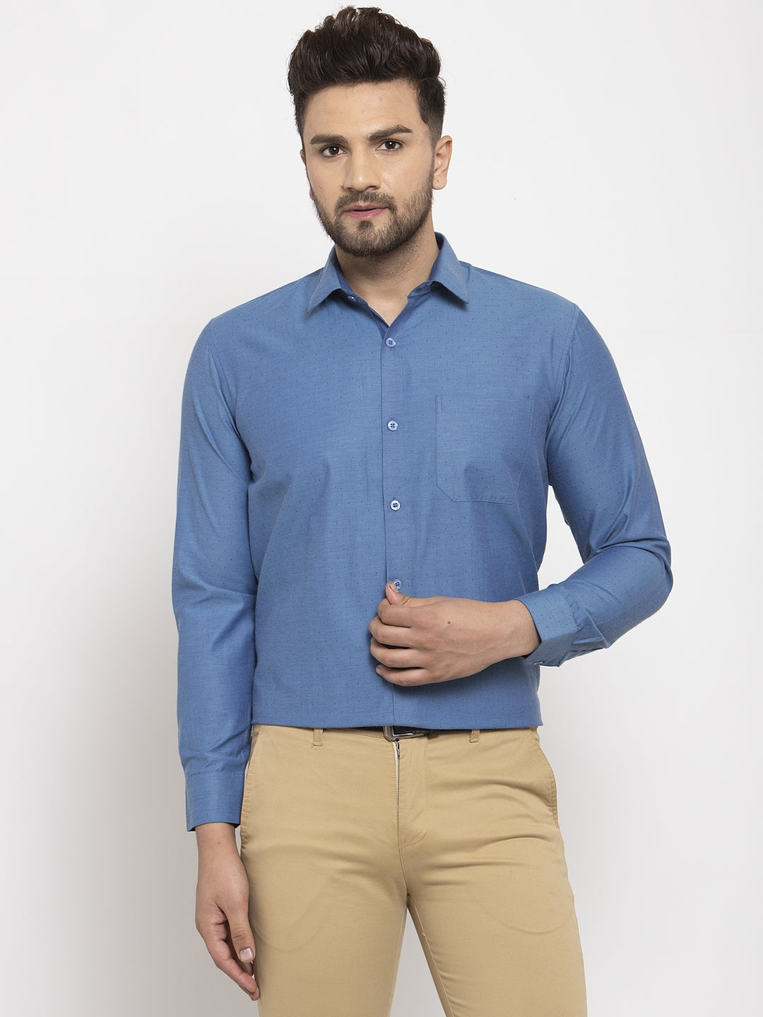 Jainish Teal Men's Cotton Polka Dots Formal Shirt's ( SF 761Teal ) - Distacart