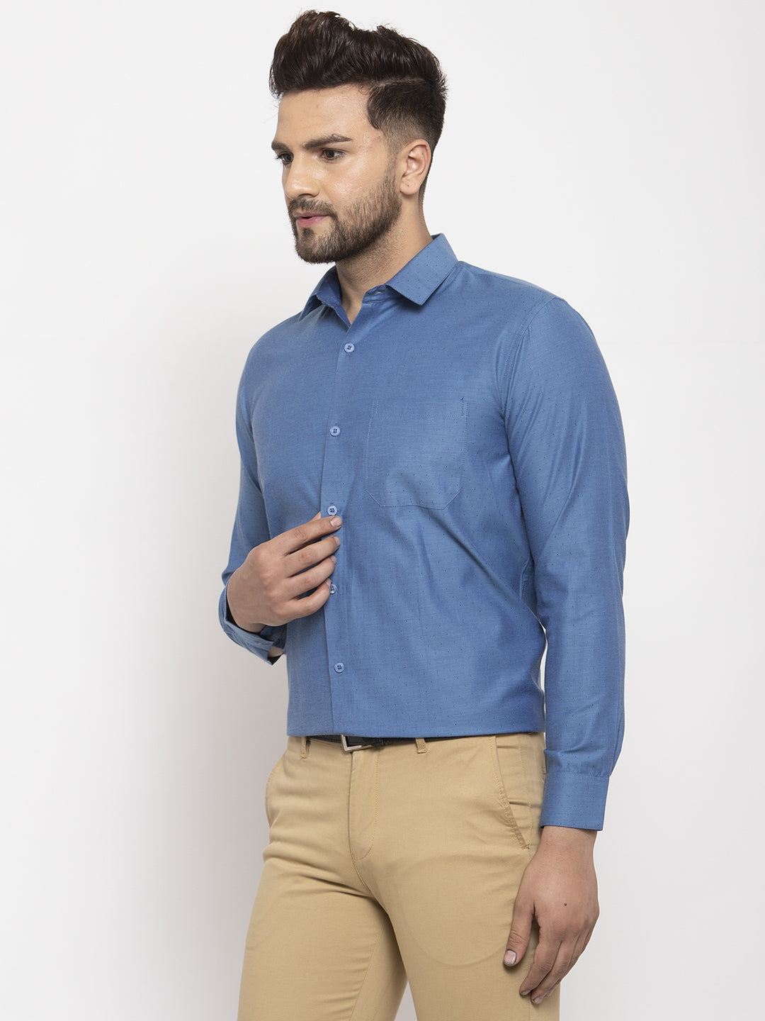 Jainish Teal Men's Cotton Polka Dots Formal Shirt's ( SF 761Teal ) - Distacart